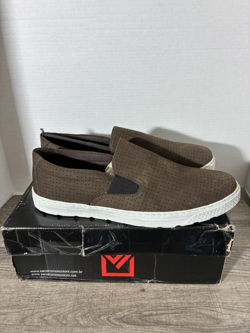 Sandro Moscolini Hash Casual Leather Low Top Perforated Slip On In Brown Sz 13D